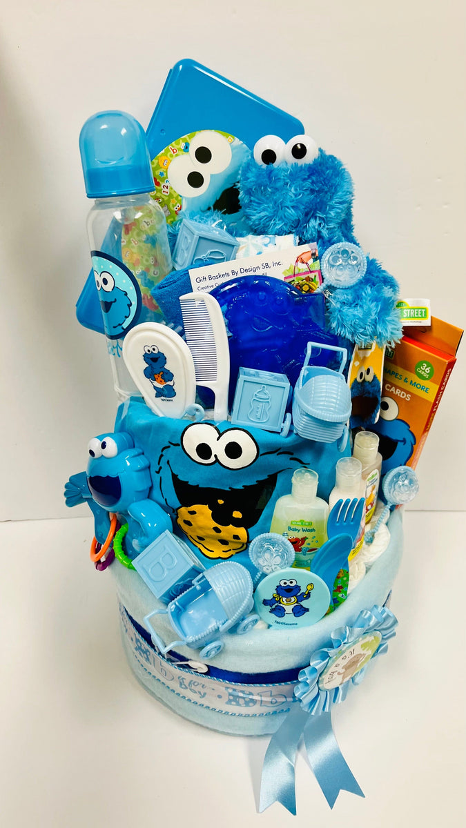 monsters inc easter basket Cookie Monster Diaper Cake-Gift Baskets By Design SB, Inc
