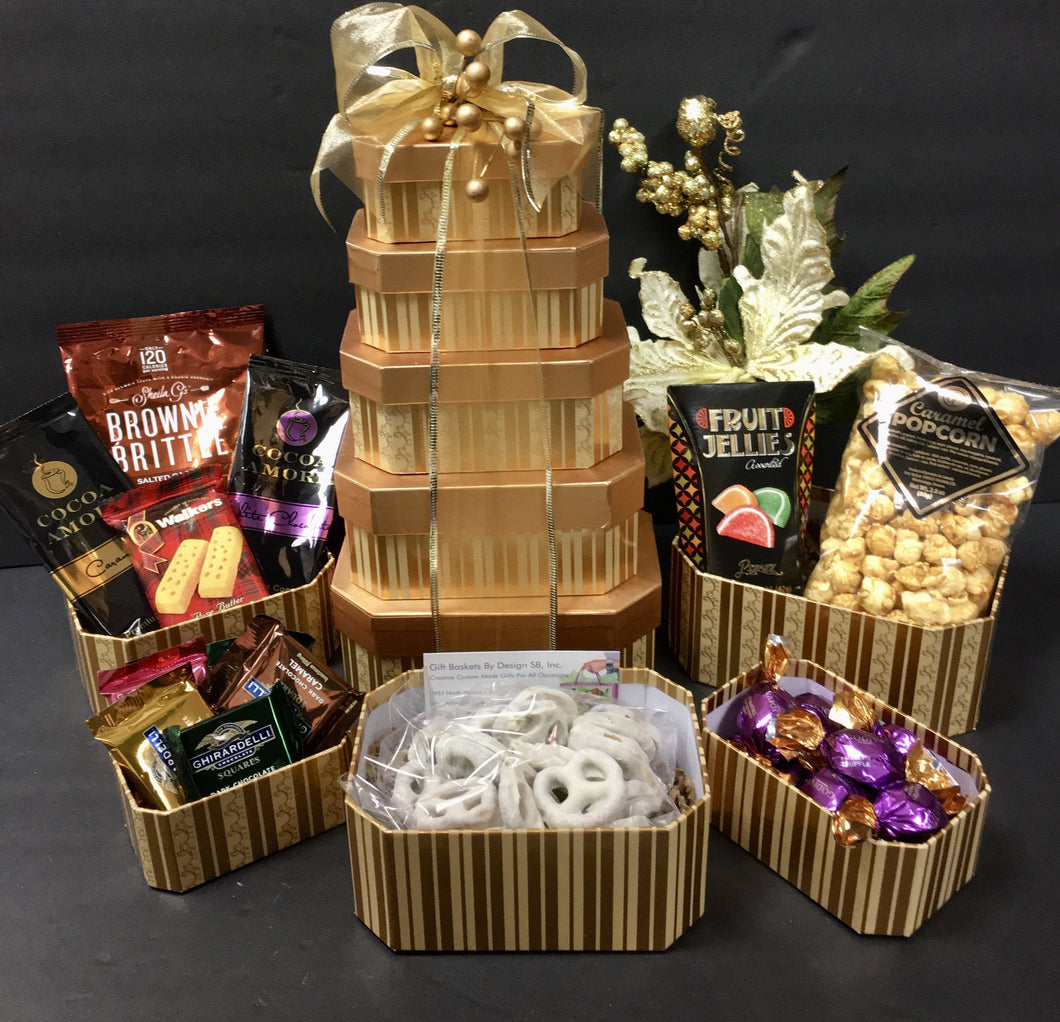 Golden Tower of Treat - Gift Baskets By Design SB, Inc.